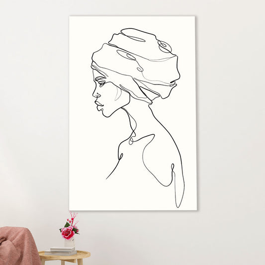 African American Afro Canvas Wall Art Prints | One Line Art Painting Black Girl | Gift for Black Girl