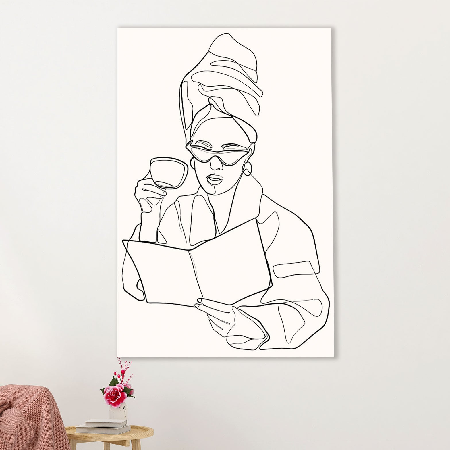 African American Afro Canvas Wall Art Prints | One Line Art Painting Black Girl | Gift for Black Girl