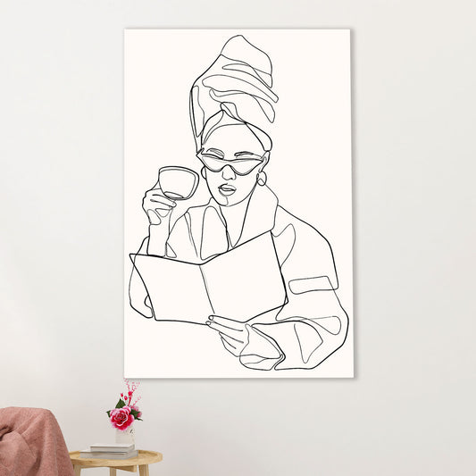 African American Afro Canvas Wall Art Prints | One Line Art Painting Black Girl | Gift for Black Girl