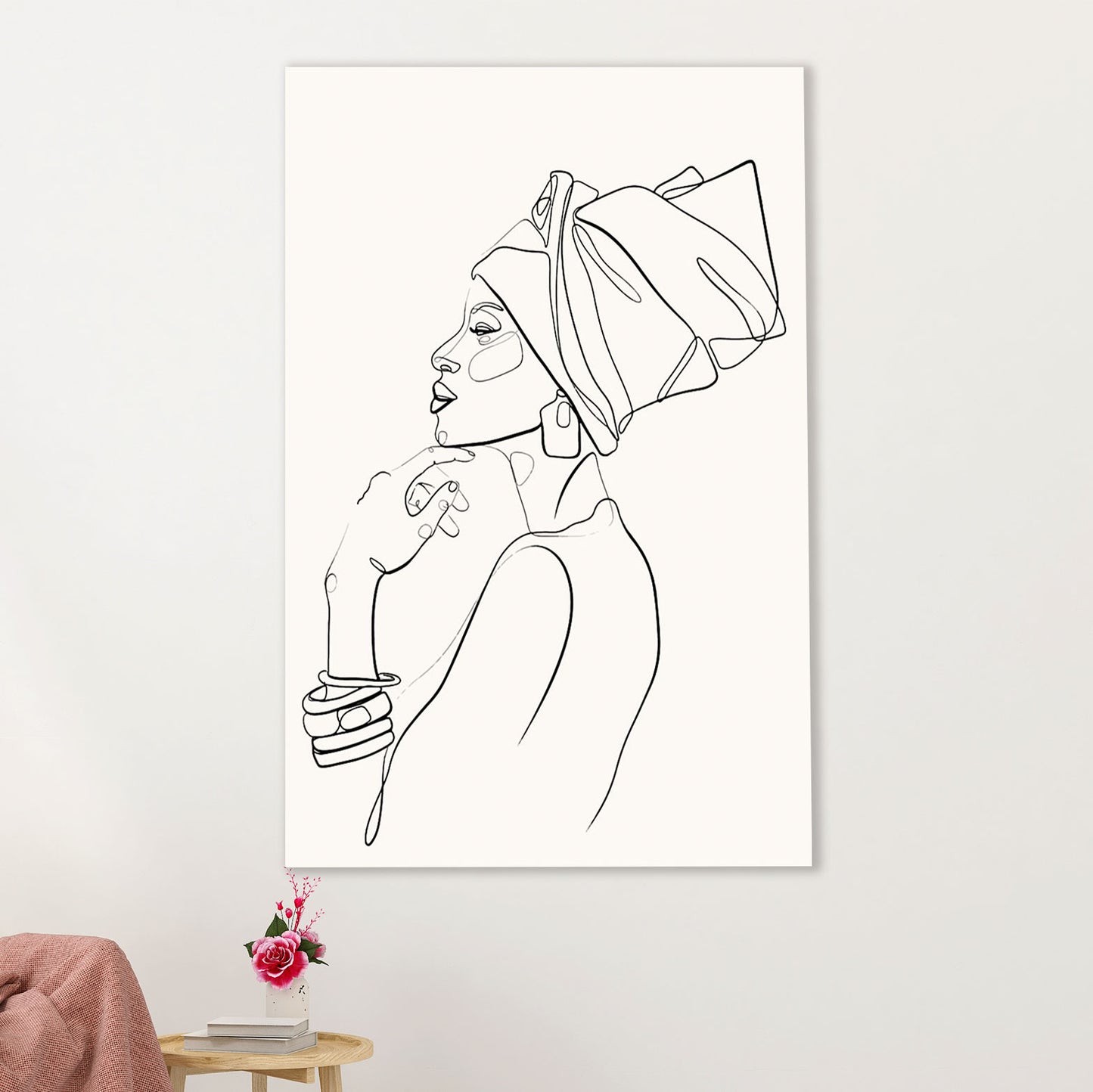 African American Afro Canvas Wall Art Prints | One Line Art Painting Black Girl | Gift for Black Girl
