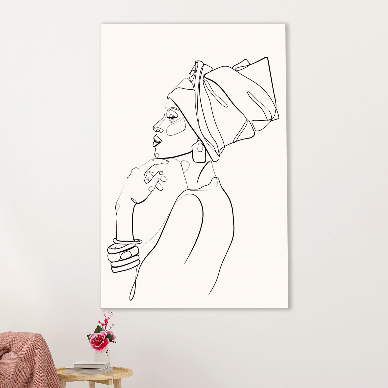 African American Afro Canvas Wall Art Prints | One Line Art Painting Black Girl | Gift for Black Girl