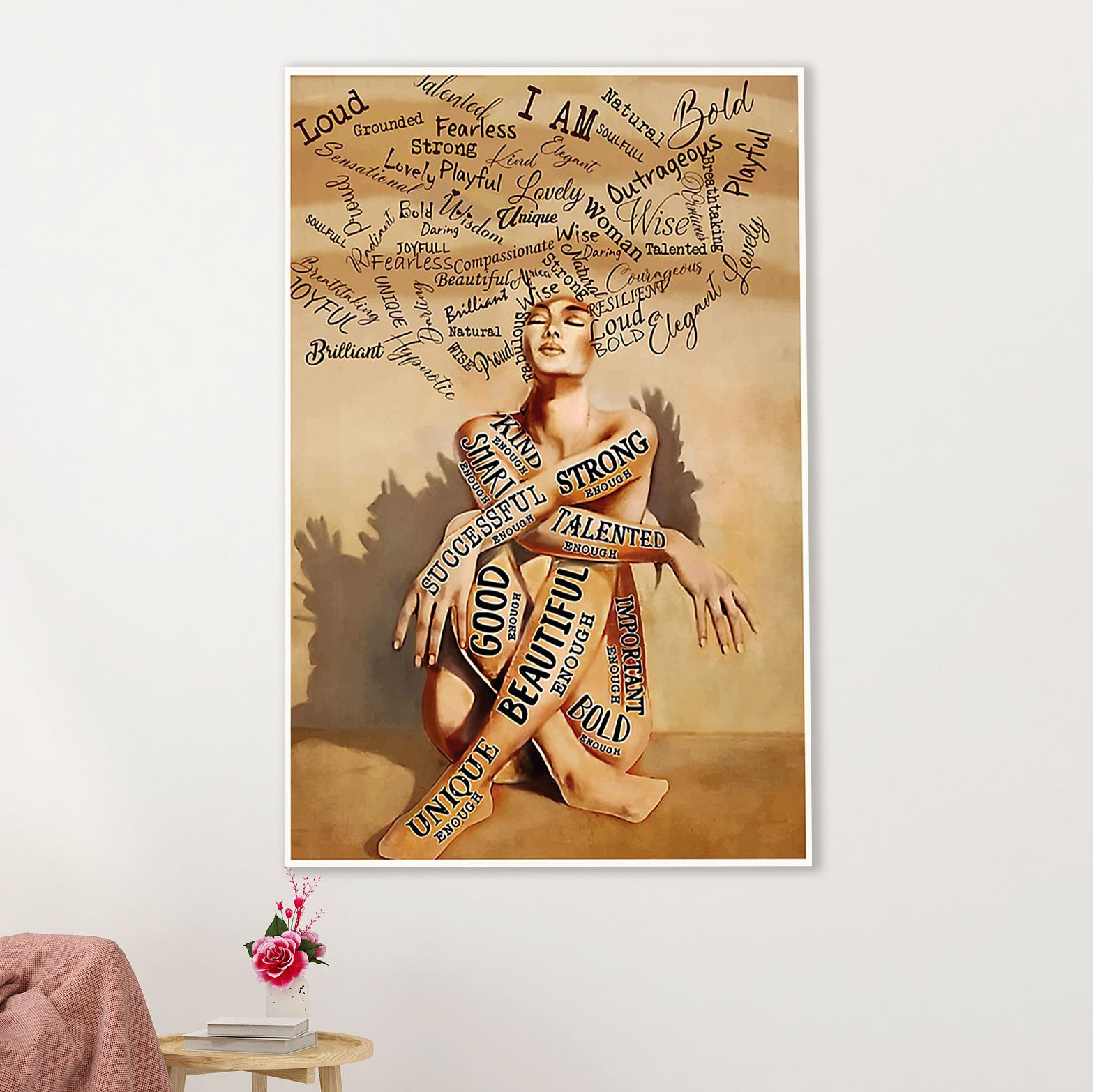 African American Afro Canvas Wall Art Prints | Inspirational Quotes Strong Girl | Gift for Black Girl