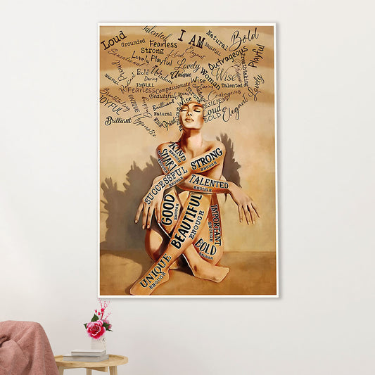 African American Afro Canvas Wall Art Prints | Inspirational Quotes Strong Girl | Gift for Black Girl