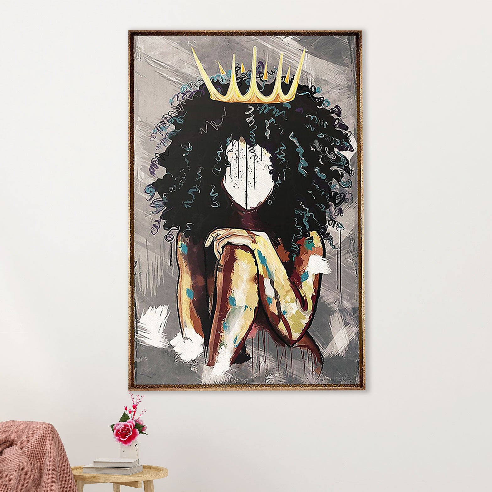 African American Afro Canvas Wall Art Prints | Black Queen | Gift for Black Girl