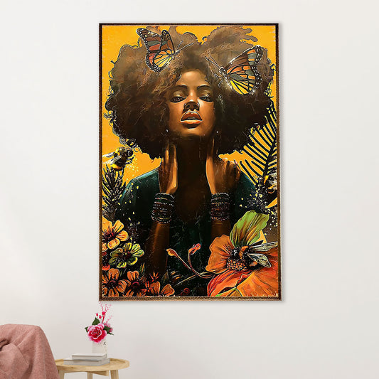 African American Afro Canvas Wall Art Prints | Girl Butterflies | Gift for Black Girl