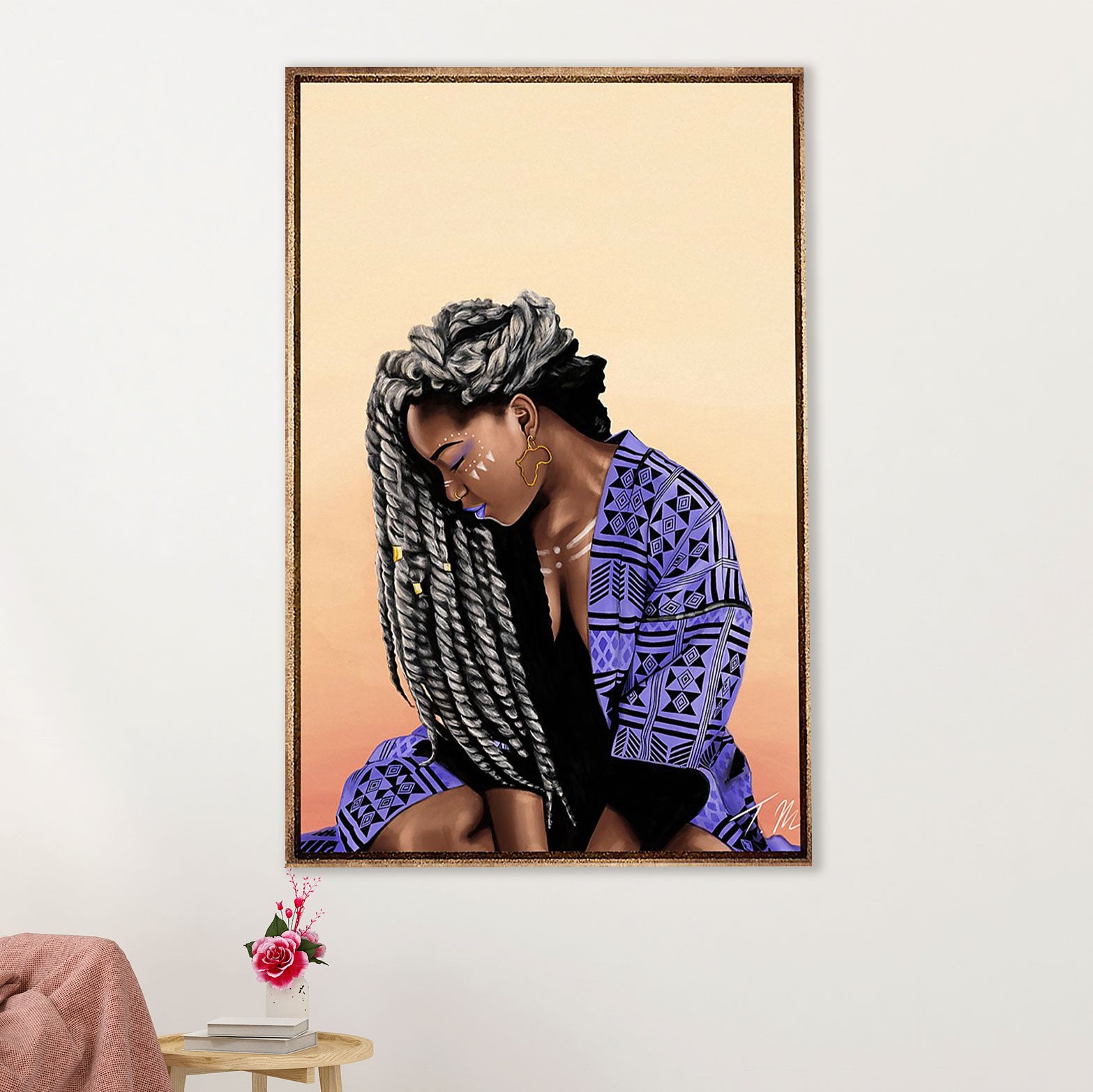 African American Afro Canvas Wall Art Prints | Joyful Girl | Gift for Black Girl