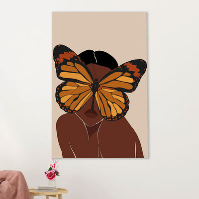 African American Afro Canvas Wall Art Prints | Butterfly Girl | Gift for Black Girl