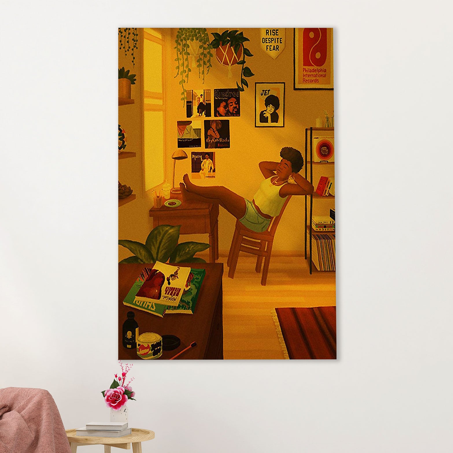 African American Afro Canvas Wall Art Prints | Girl Relaxing | Gift for Black Girl