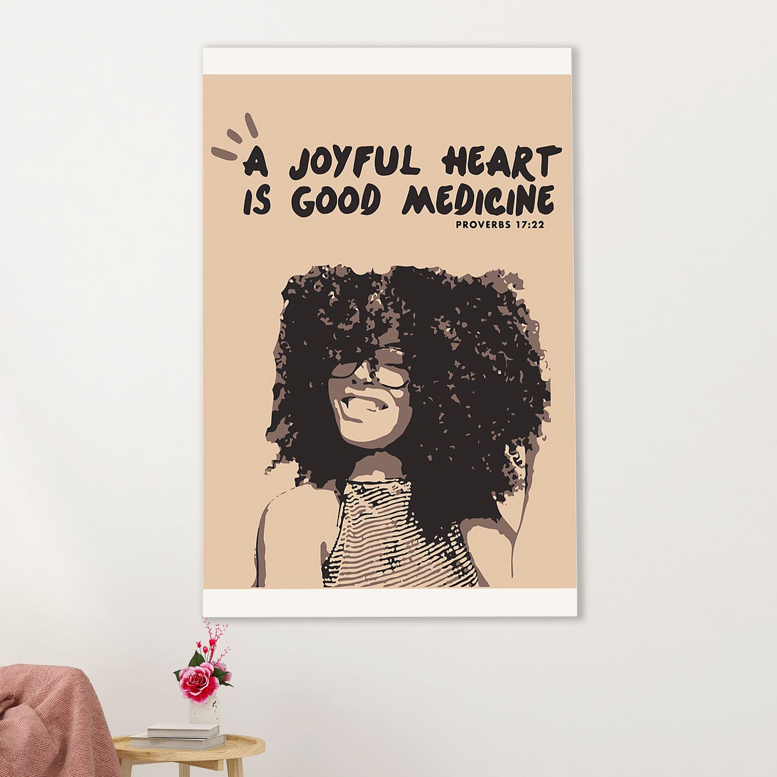African American Afro Canvas Wall Art Prints | Joyful Girl | Gift for Black Girl