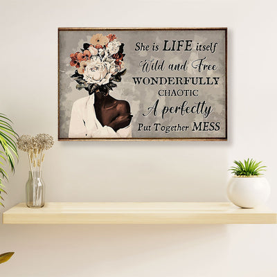 African Americans Afro Canvas Wall Art | She Is Life Itself | Black Pride Gift for Black Girl