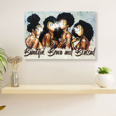 African Americans Afro Canvas Wall Art | Beautiful Brave & Blessed | Black Pride Gift for Black Girl