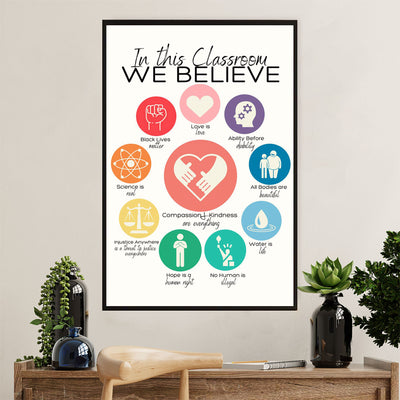 Teacher Classroom Canvas Wall Art | In This Classroom We Believe | Back To School Gift for Teacher