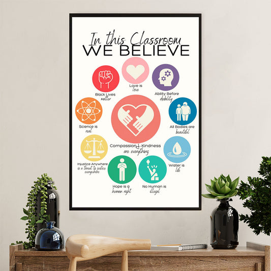 Teacher Classroom Poster | In This Classroom We Believe | Wall Art Back To School Gift for Teacher