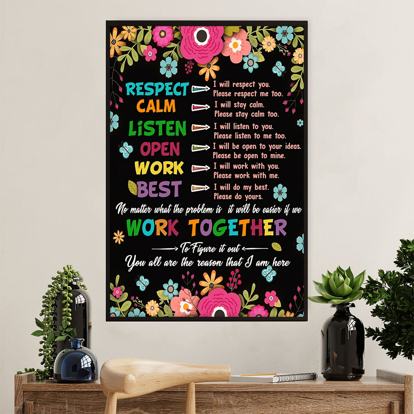 Teacher Classroom Canvas Wall Art | Work Together | Back To School Gift for Teacher