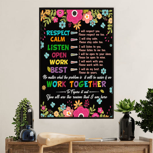 Teacher Classroom Poster | Work Together | Wall Art Back To School Gift for Teacher
