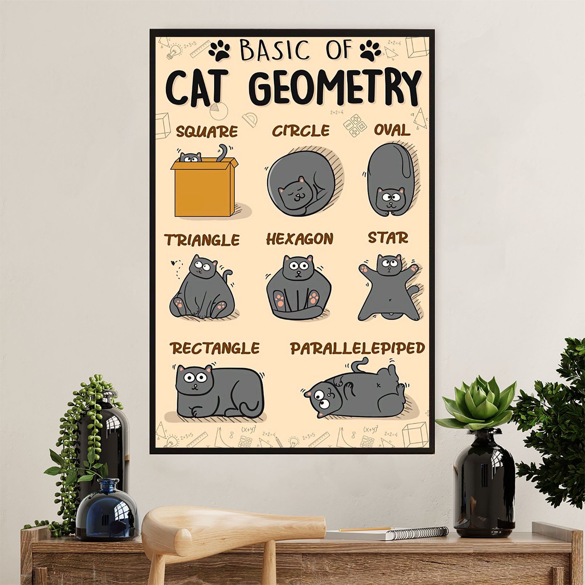 Teacher Classroom Canvas Wall Art | Basic Of Cat Geometry | Back To School Gift for Teacher