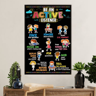 Teacher Classroom Poster | Active Listener | Wall Art Back To School Gift for Teacher