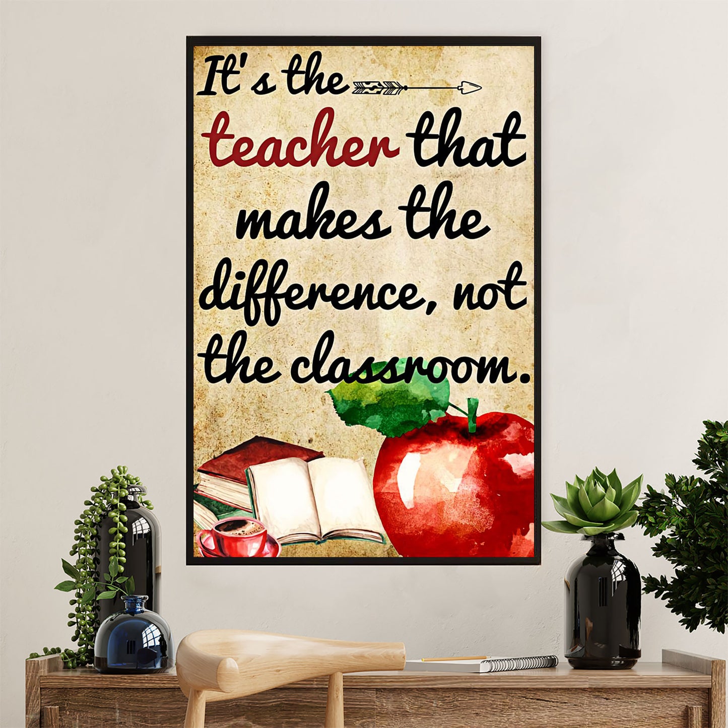 Teacher Classroom Poster | Teacher That Makes The Difference | Wall Art Back To School Gift for Teacher