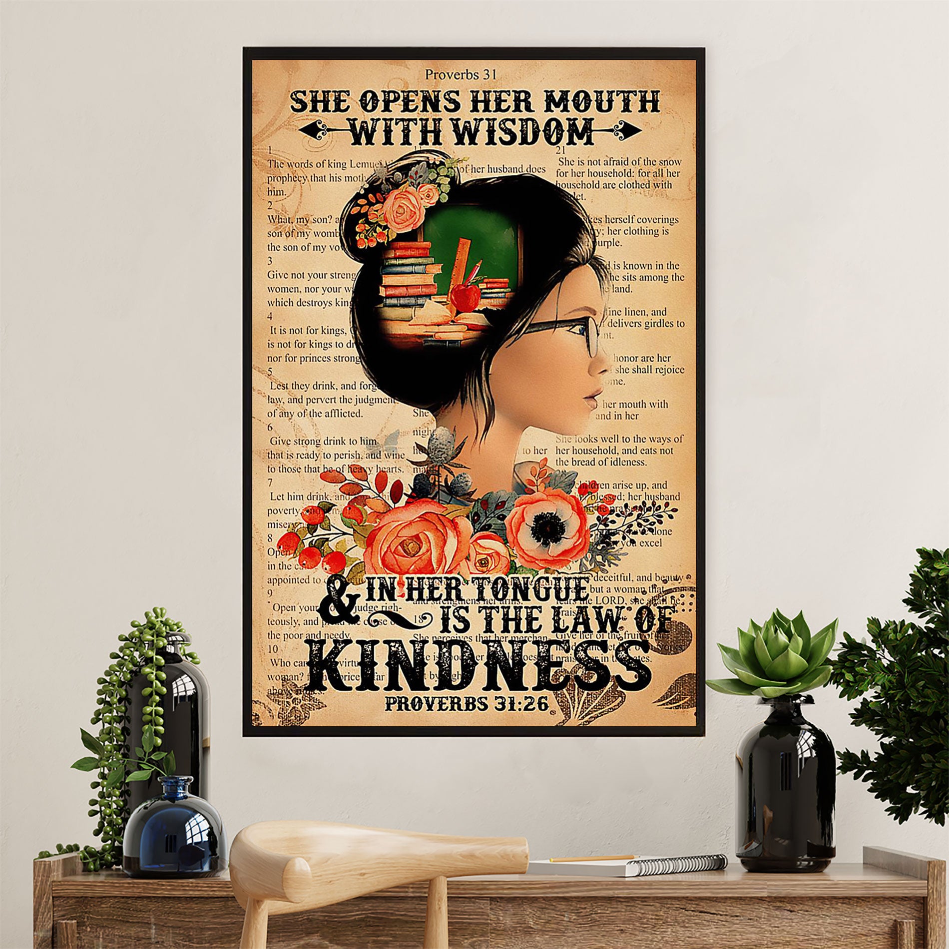 Teacher Classroom Poster | She Opens Her Mouth With Wisdom | Wall Art Back To School Gift for Teacher