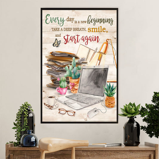 Teacher Classroom Poster | Everyday Is A New Beginning | Wall Art Back To School Gift for Teacher