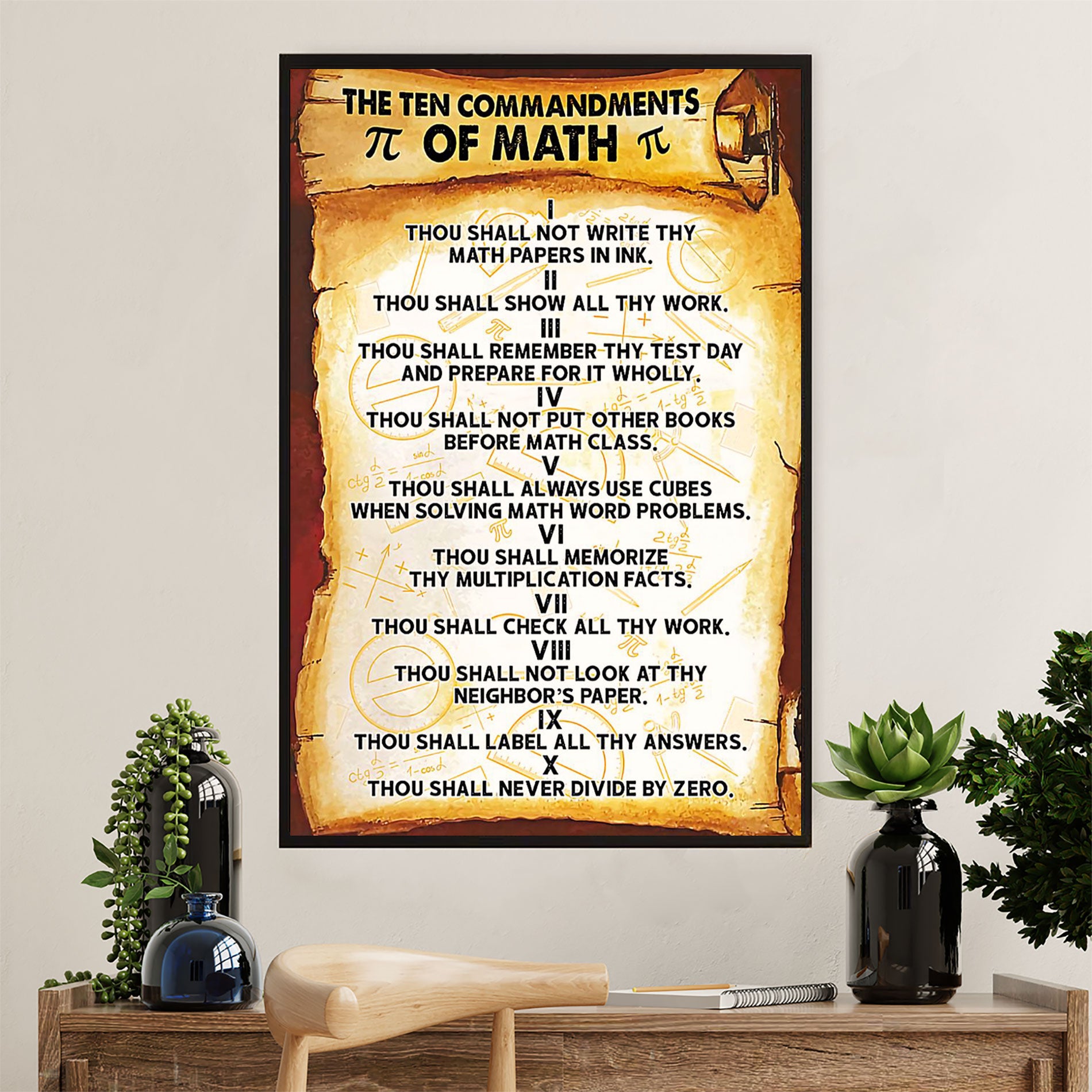 Teacher Classroom Canvas Wall Art | Ten Commandments Of Math | Back To School Gift for Teacher