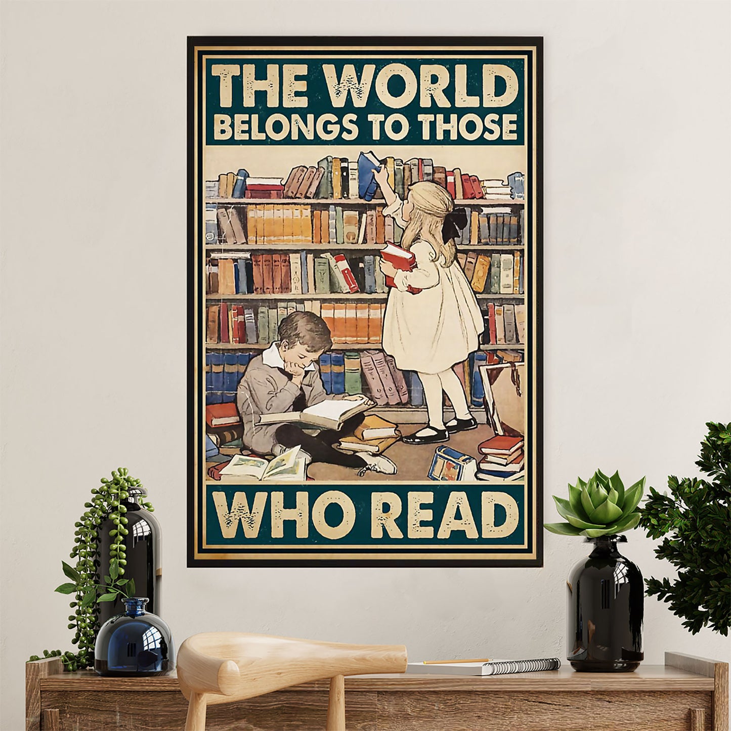 Teacher Classroom Canvas Wall Art | World Belongs To Those Who Read | Back To School Gift for Teacher