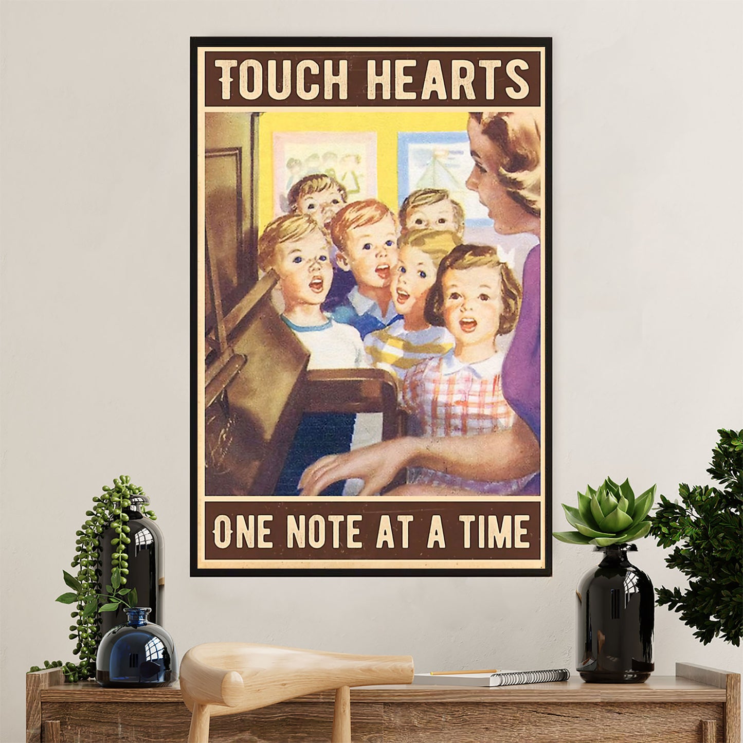 Teacher Classroom Poster | Touch Hearts One Note At A Time | Wall Art Back To School Gift for Teacher