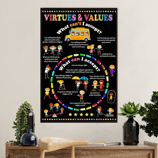 Teacher Classroom Poster | Virtues & Values | Wall Art Back To School Gift for Teacher