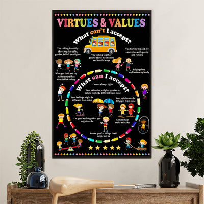 Teacher Classroom Canvas Wall Art | Virtues & Values | Back To School Gift for Teacher