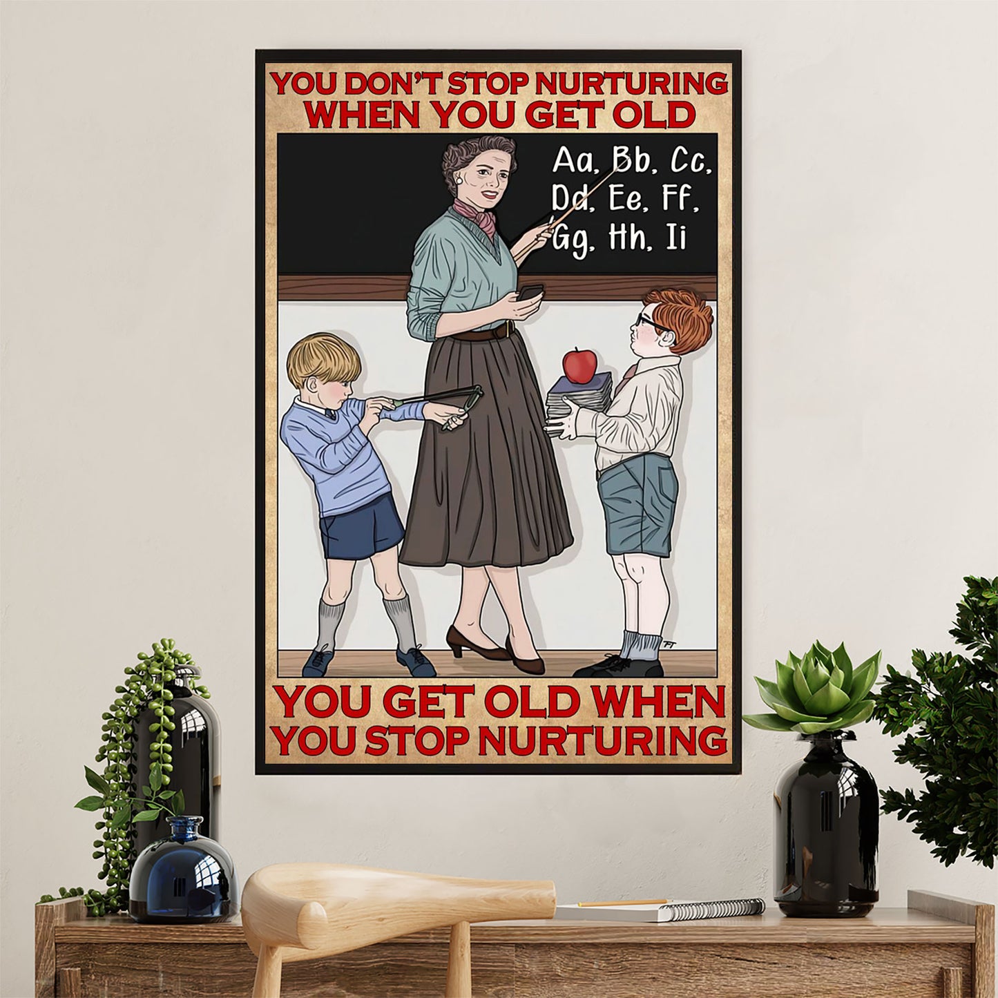 Teacher Classroom Poster | Get Old When Stop Nurturing | Wall Art Back To School Gift for Teacher