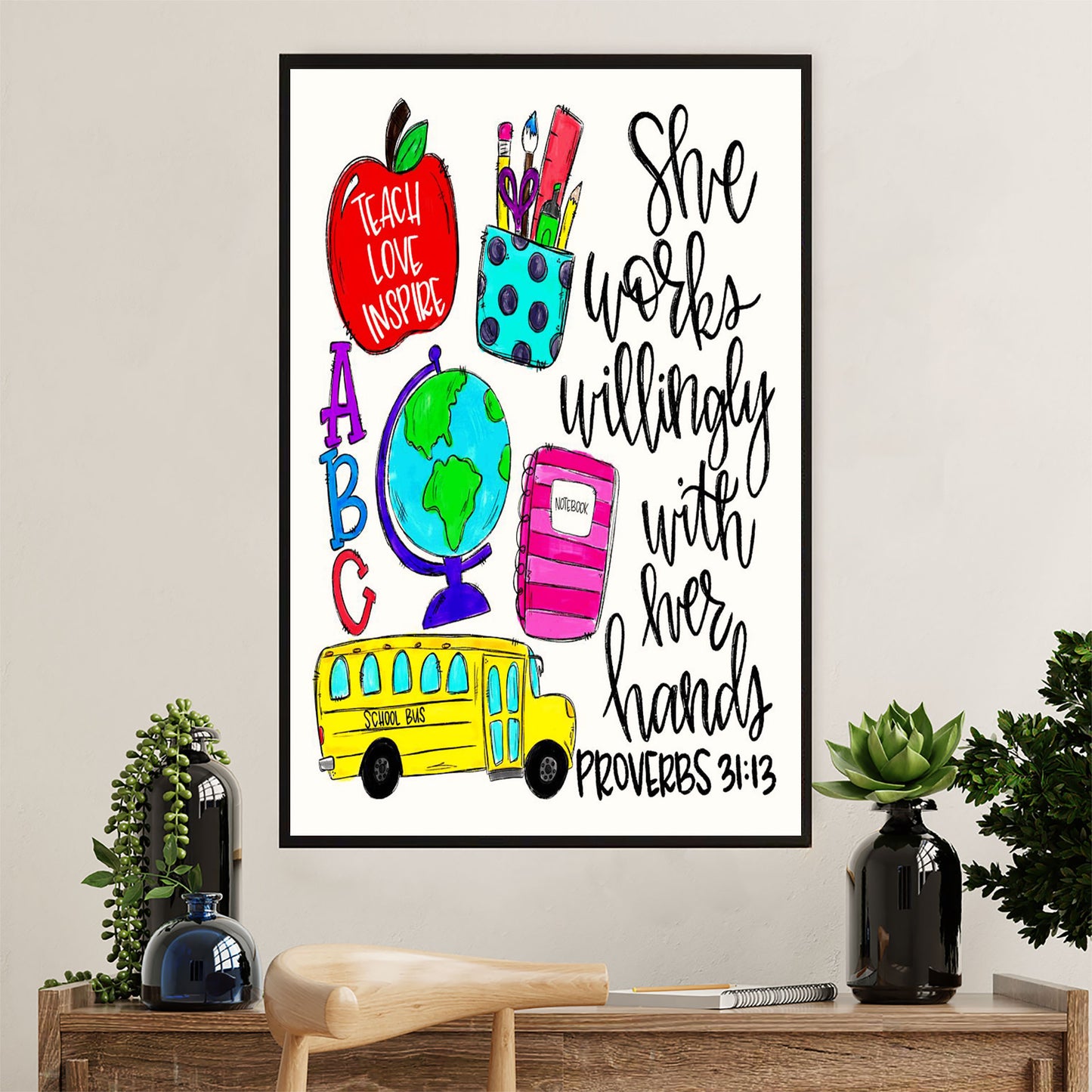 Teacher Classroom Canvas Wall Art | Teach Love Inspire | Back To School Gift for Teacher