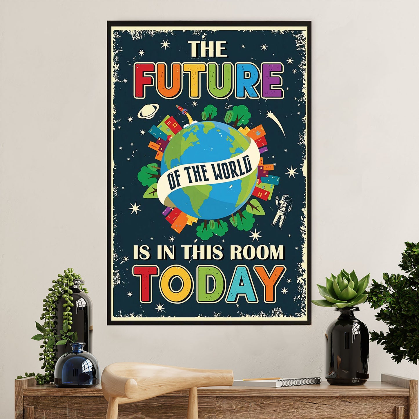 Teacher Classroom Canvas Wall Art | Student - The Future of The World | Back To School Gift for Teacher