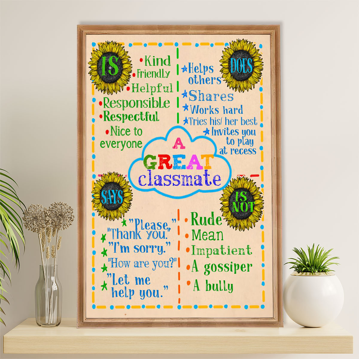 Teacher Classroom Canvas Wall Art | Great Classmate Is | Back To School Gift for Teacher