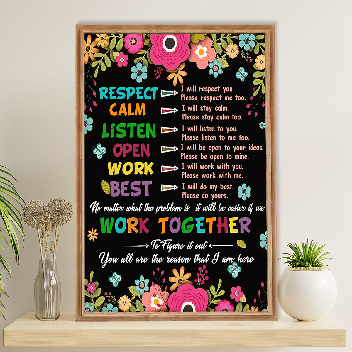 Teacher Classroom Canvas Wall Art | Work Together | Back To School Gift for Teacher