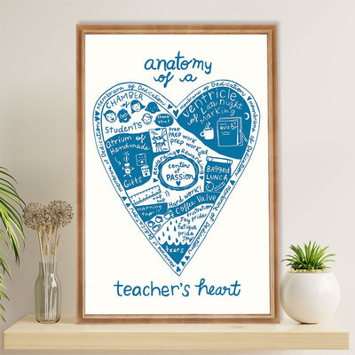Teacher Classroom Poster | Anatomy Of A Teacher's Heart | Wall Art Back To School Gift for Teacher