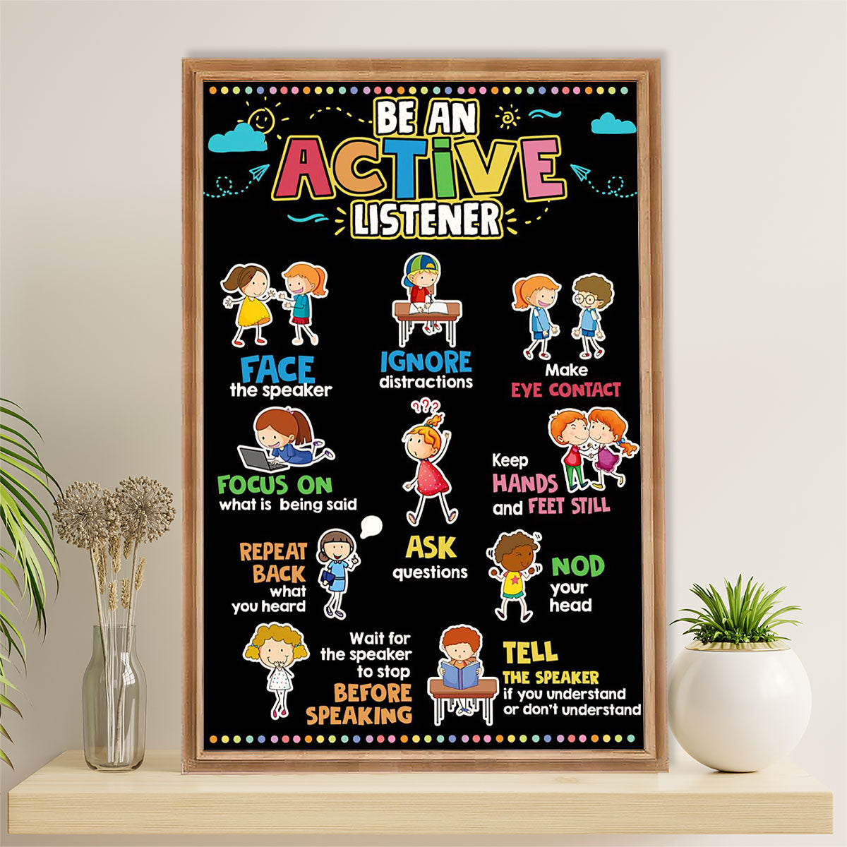 Teacher Classroom Poster | Active Listener | Wall Art Back To School Gift for Teacher