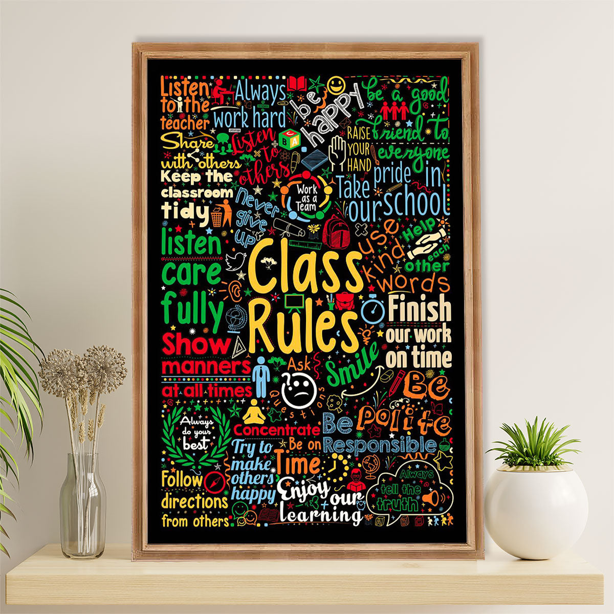 Teacher Classroom Canvas Wall Art | Class Rules | Back To School Gift for Teacher