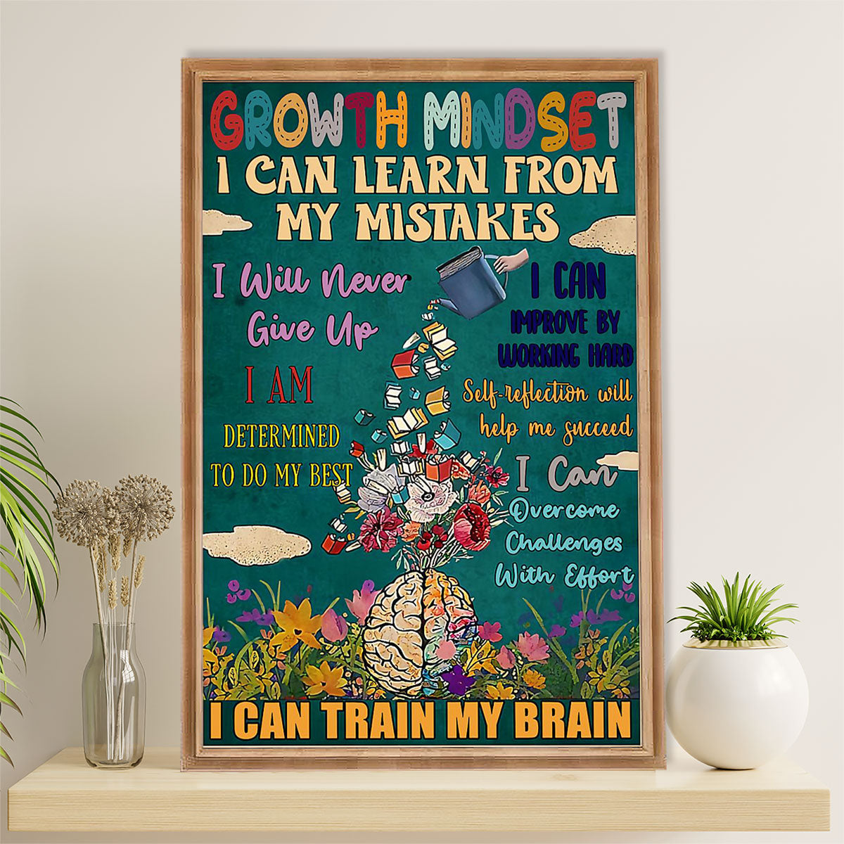 Teacher Classroom Canvas Wall Art | Grow With Mindset | Back To School Gift for Teacher