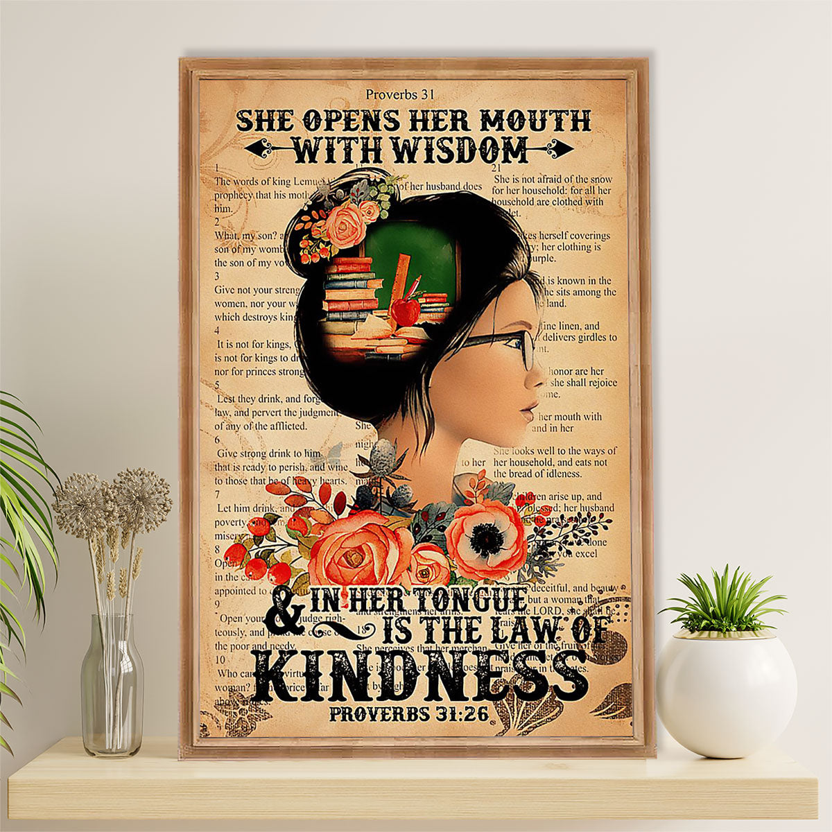 Teacher Classroom Canvas Wall Art | She Opens Her Mouth With Wisdom | Back To School Gift for Teacher