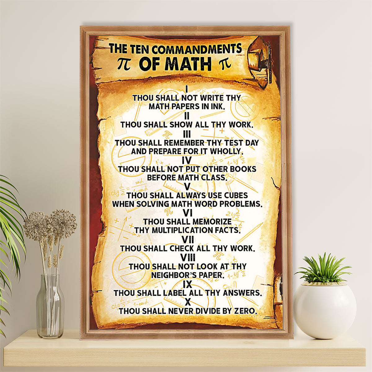Teacher Classroom Canvas Wall Art | Ten Commandments Of Math | Back To School Gift for Teacher