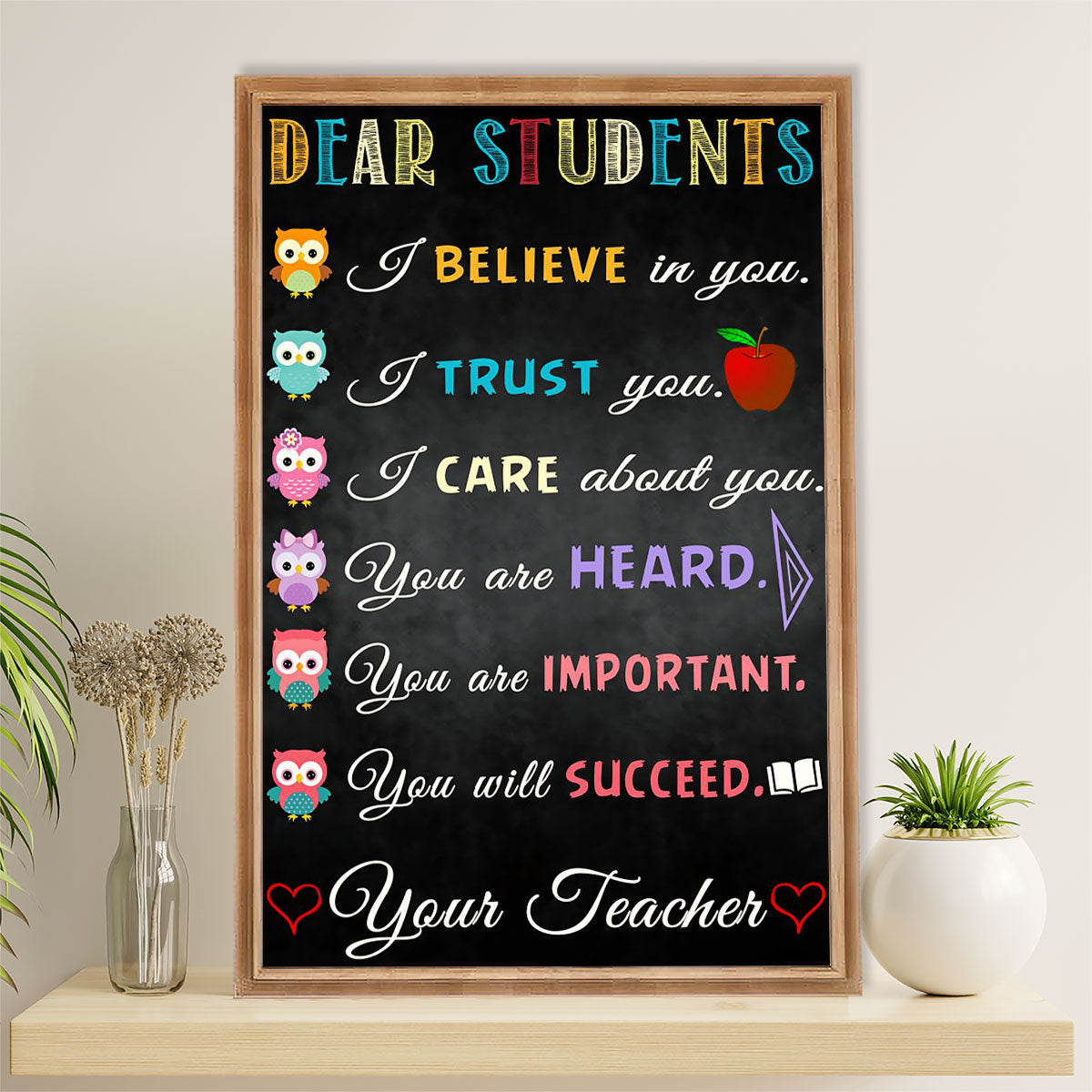 Teacher Classroom Canvas Wall Art | From Teacher to Students | Back To School Gift for Teacher