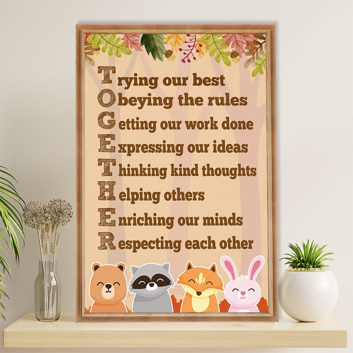 Teacher Classroom Poster | Animals Friends Together | Wall Art Back To School Gift for Teacher