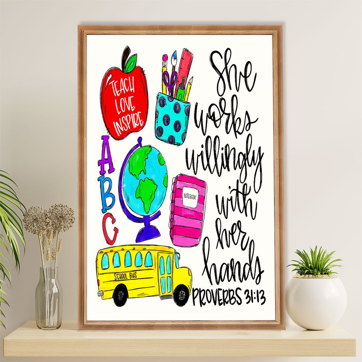 Teacher Classroom Canvas Wall Art | Teach Love Inspire | Back To School Gift for Teacher