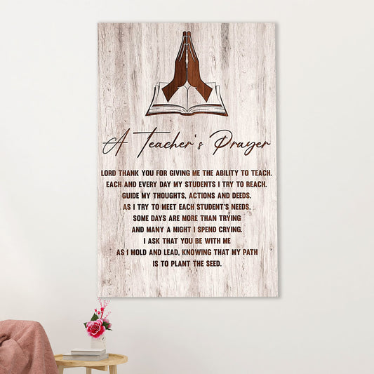 Teacher Classroom Canvas Wall Art | Teacher's Prayer | Back To School Gift for Teacher