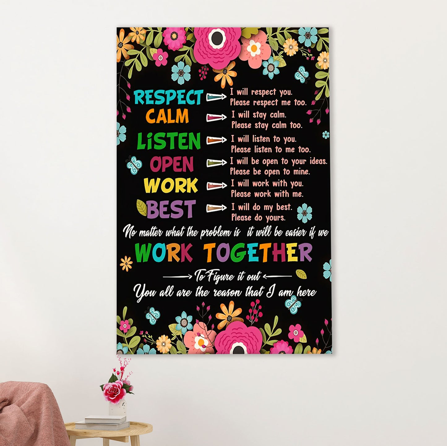 Teacher Classroom Canvas Wall Art | Work Together | Back To School Gift for Teacher