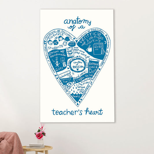 Teacher Classroom Canvas Wall Art | Anatomy Of A Teacher's Heart | Back To School Gift for Teacher