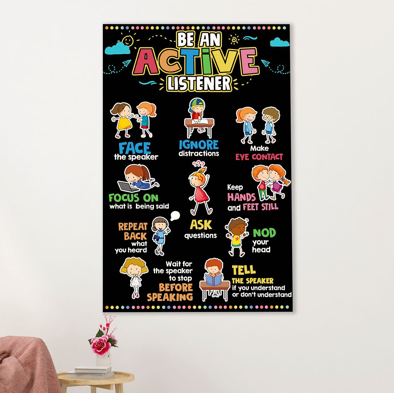 Teacher Classroom Canvas Wall Art | Active Listener | Back To School Gift for Teacher
