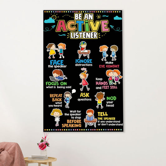 Teacher Classroom Canvas Wall Art | Active Listener | Back To School Gift for Teacher