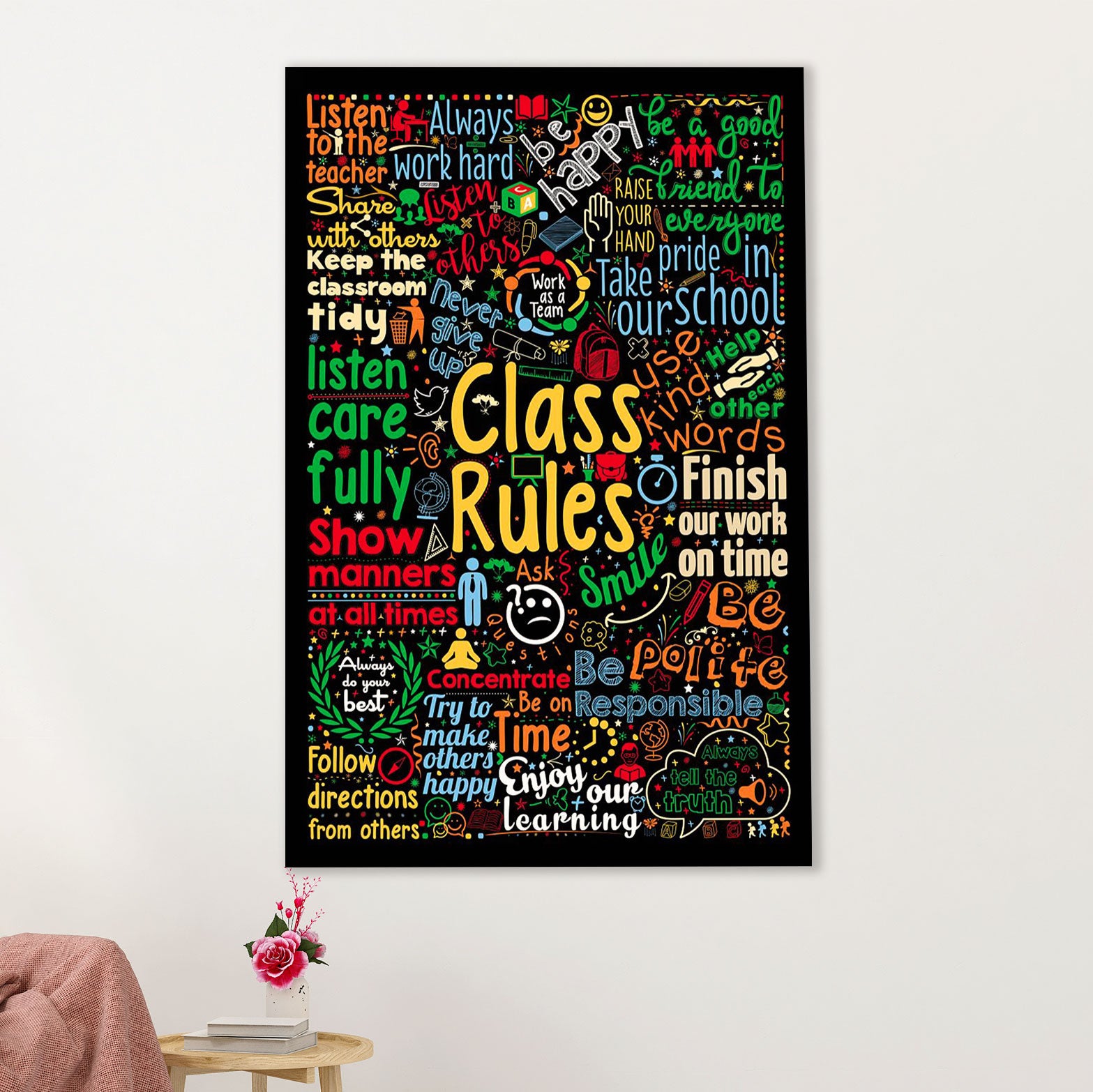 Teacher Classroom Poster | Class Rules | Wall Art Back To School Gift for Teacher