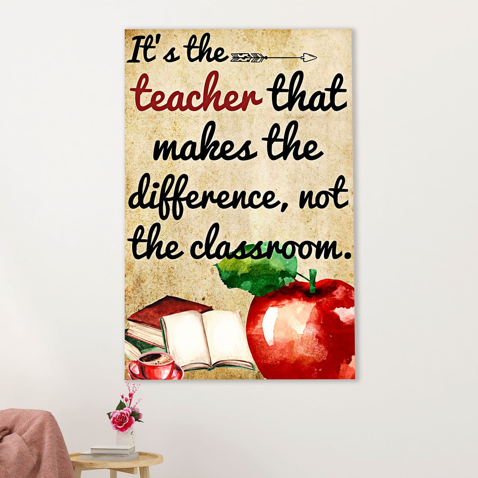 Teacher Classroom Canvas Wall Art | Teacher That Makes The Difference | Back To School Gift for Teacher
